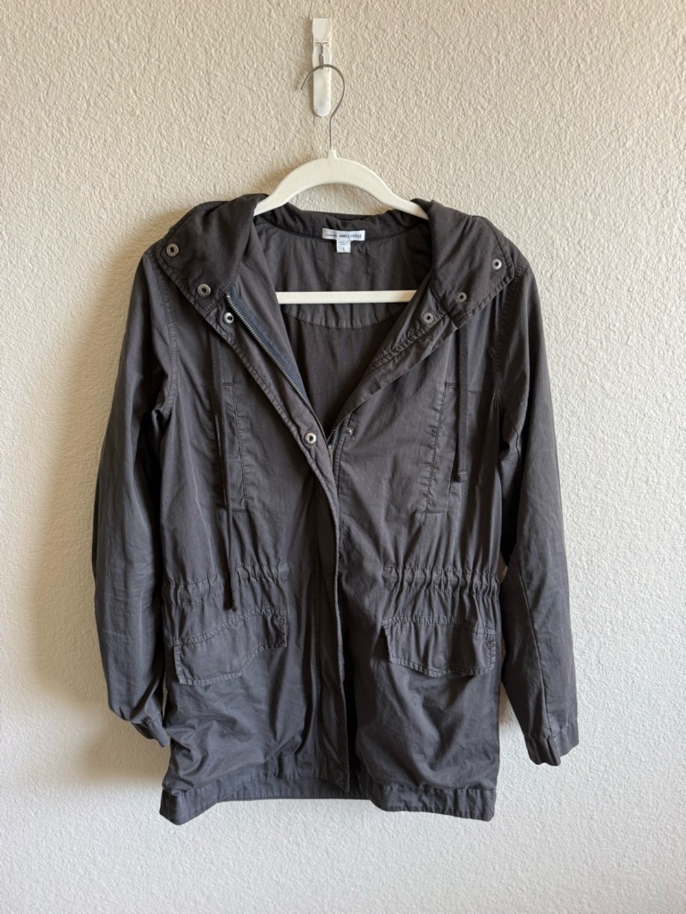 James Perse Charcoal Gray Lightweight Hooded Utility Jacket Size 1 Cotton Blend - Picture 2 of 10